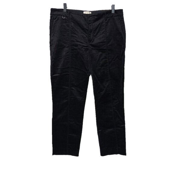 Anthropologie Essential Slim Crop Black Velvet Trouser Pants Size 12 - Picture 1 of 5